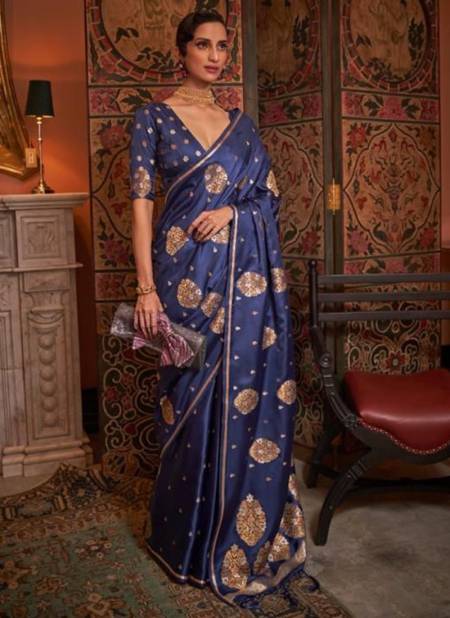 Dark Blue Colour KONRAD SILK Rajtex New Designer Festive Wear PURE SATIN COPPER ZARI HANDLOOM WEAVING Saree Collection 292004